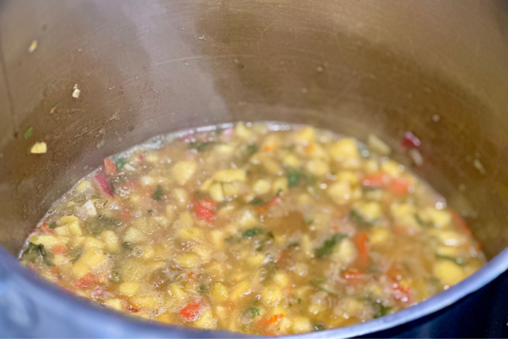 peach salsa in a large pot